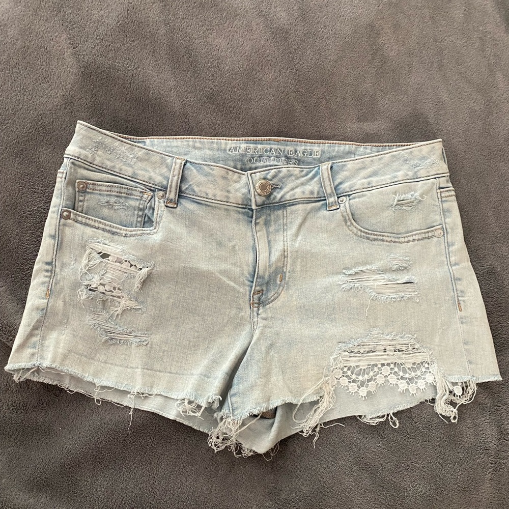 Distressed Patterned Denim Shorts